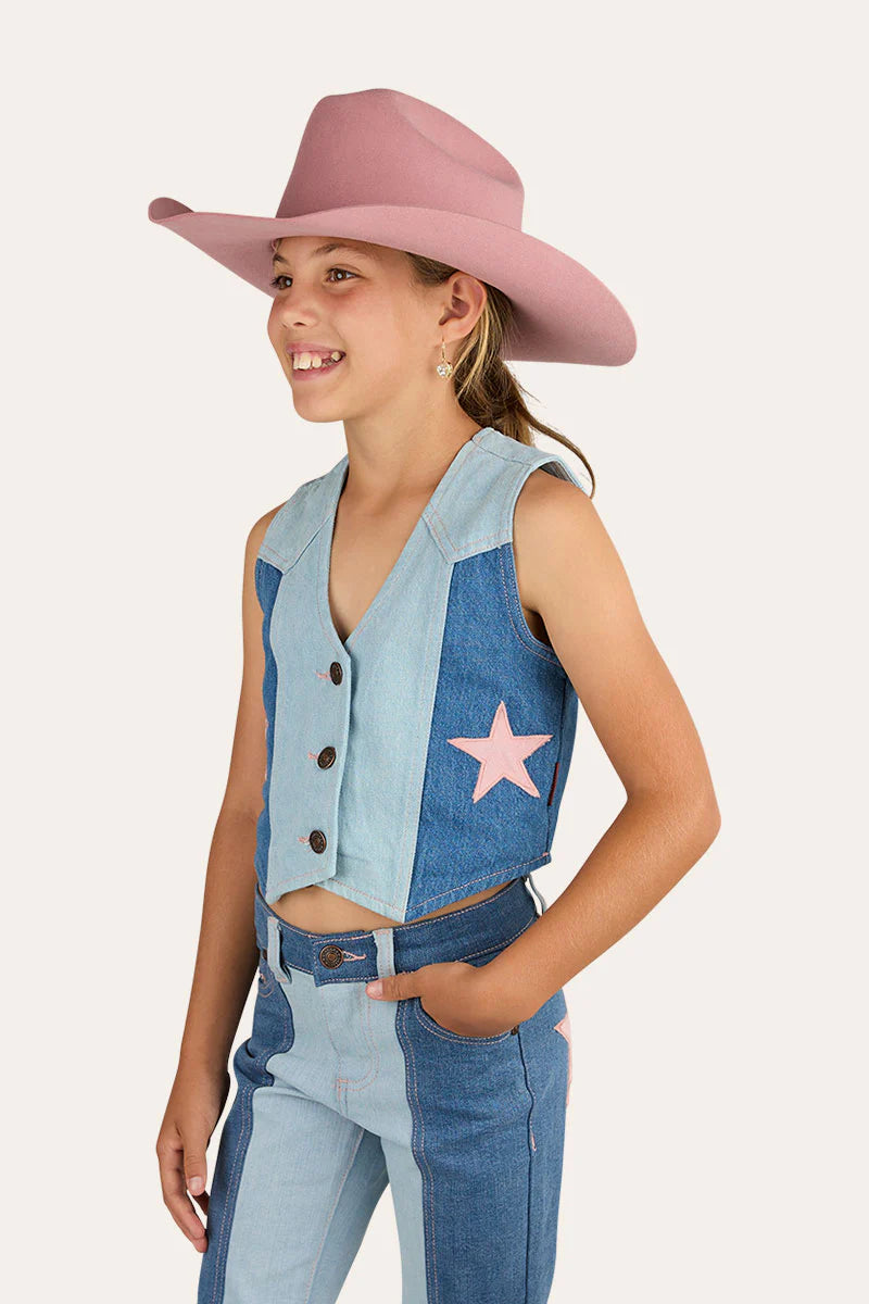 Ella Kids Panel Vest - Vintage light Blue/Dark Mid Blue