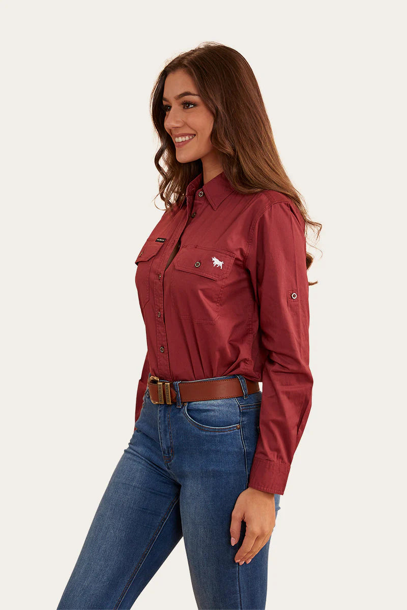 Pentecost River Womens Full Button Work Shirt - Burgundy