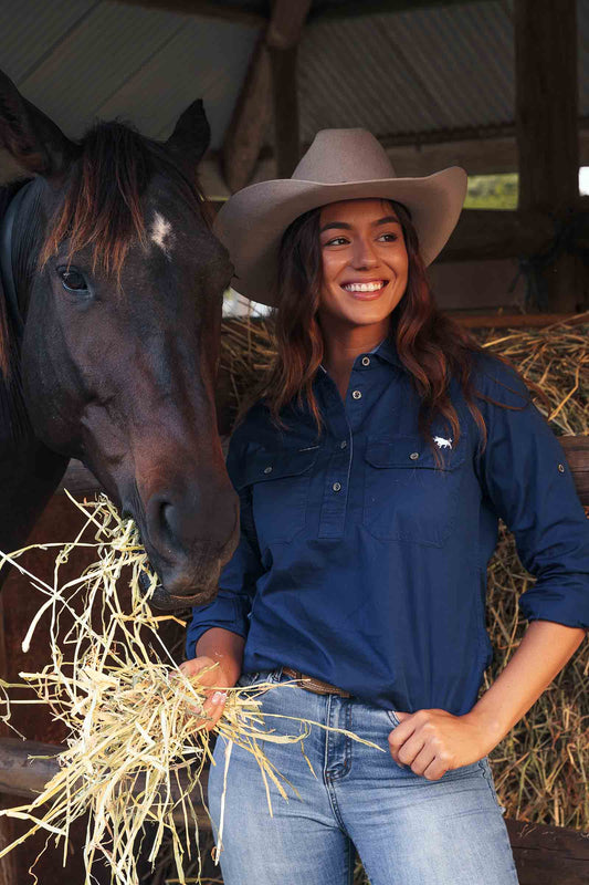 Pentecost River Womens Half Button Work Shirt - Navy