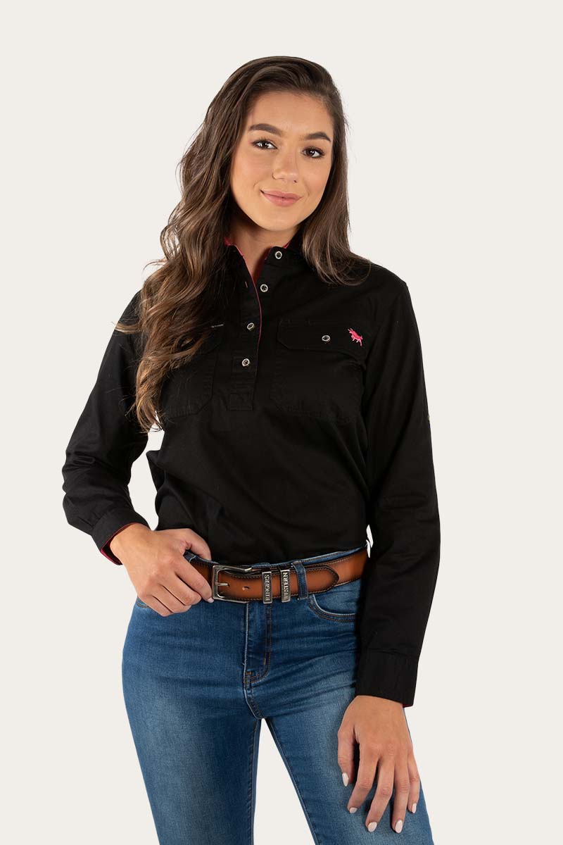 Pentecost River Womens Half Button Work Shirt - Black / Melon