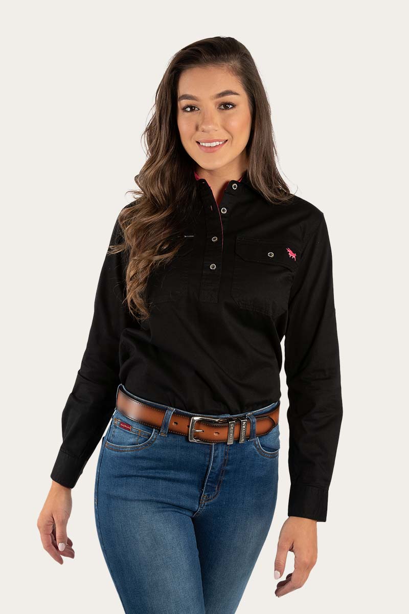 Pentecost River Womens Half Button Work Shirt - Black / Melon