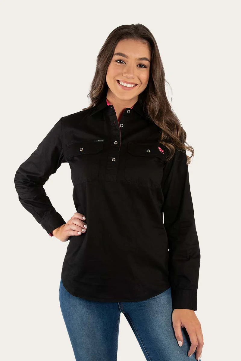 Pentecost River Womens Half Button Work Shirt - Black / Melon