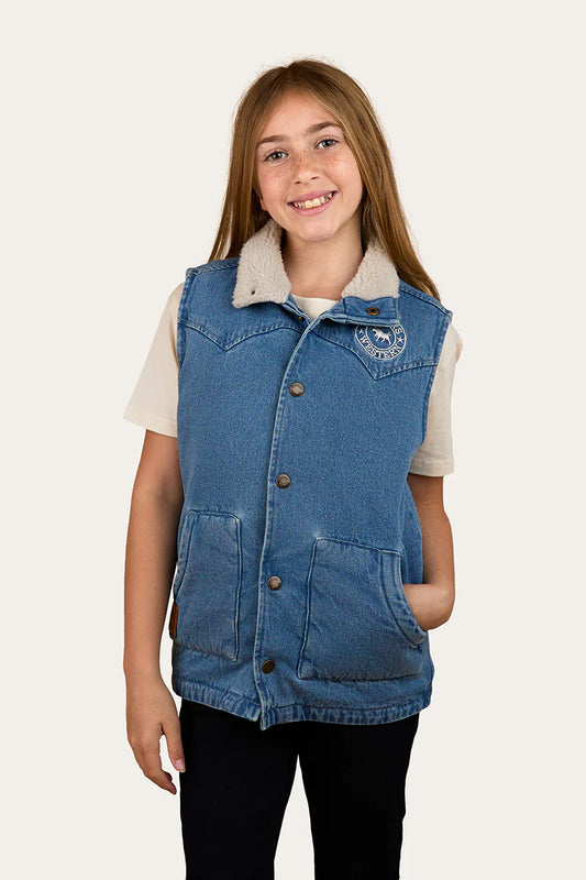Ruby Denim Sherpa Vest - Mid Wash Blue