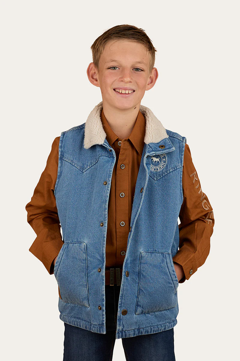 Ruby Denim Sherpa Vest - Mid Wash Blue