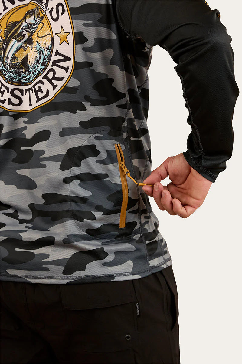 Big Catch Hooded Fishing Jersey - Black Camo