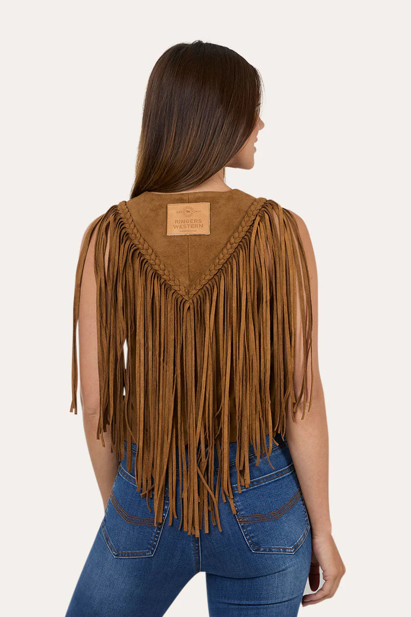 Wanderlust Women’s Faux Suede Fringe Vest - Copper