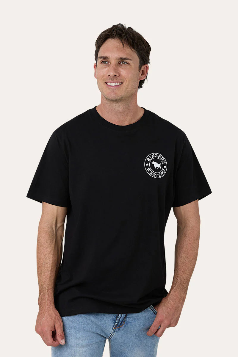 Signature Bull Mens Loose T-Shirt - Black with White Print