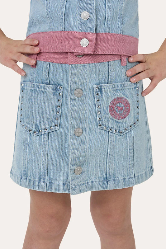 Cowgirl Club Kids Girls Studded Mini Skirt - Light Blue