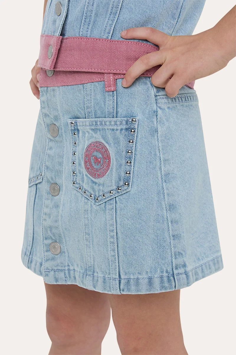 Cowgirl Club Kids Girls Studded Mini Skirt - Light Blue