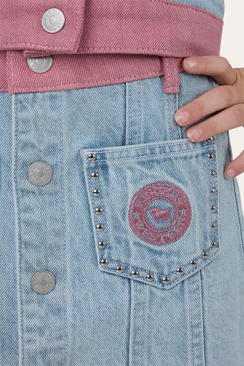 Cowgirl Club Kids Girls Studded Mini Skirt - Light Blue