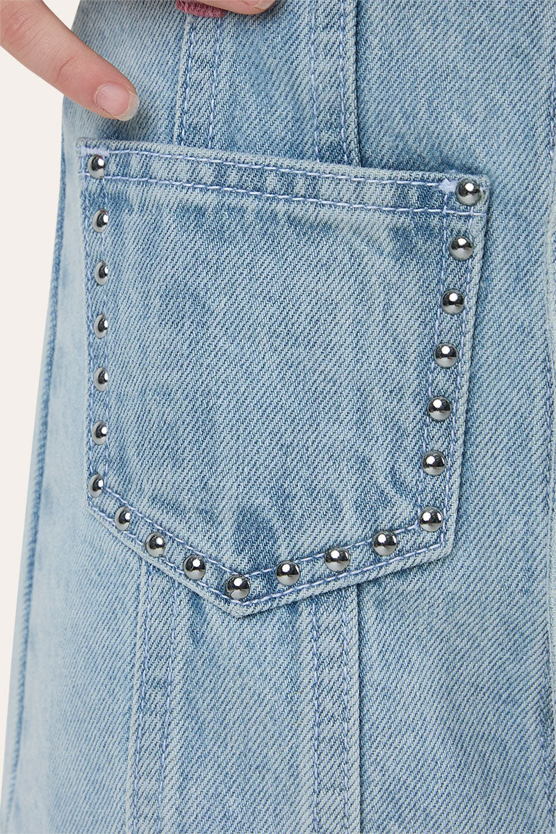 Cowgirl Club Kids Girls Studded Mini Skirt - Light Blue