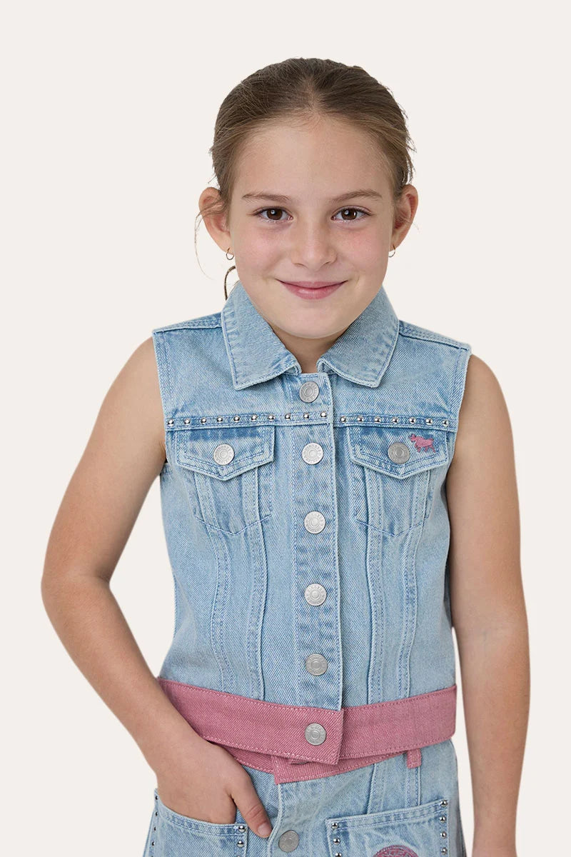 Cowgirl Club Kids Girls Studded Vest - Light Blue