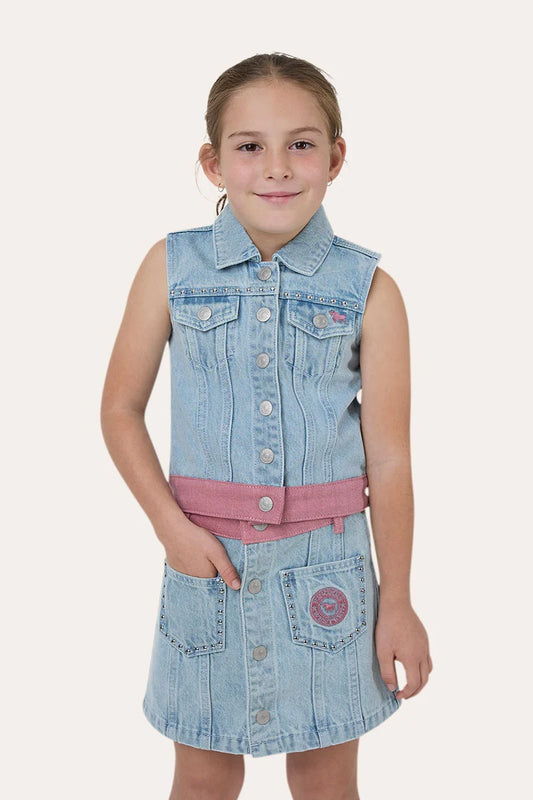 Cowgirl Club Kids Girls Studded Vest - Light Blue