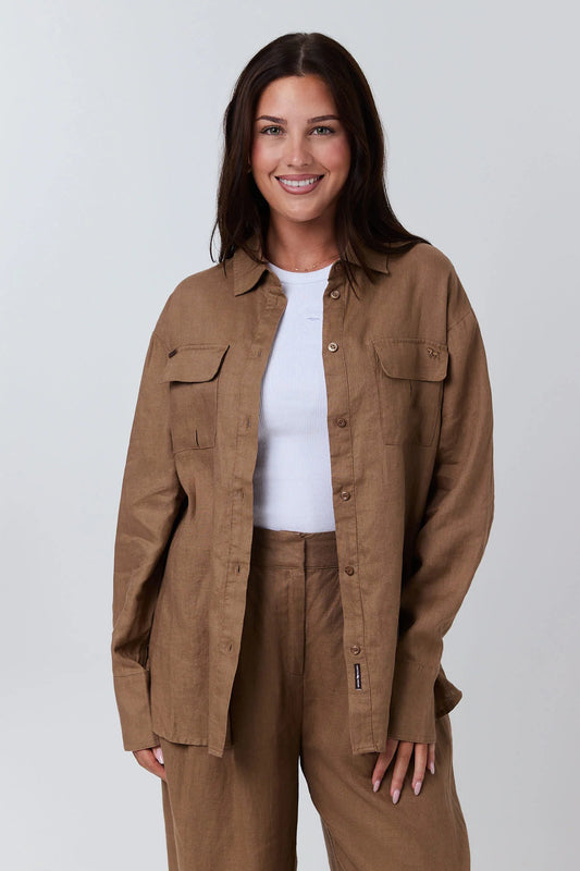 Celine Women’s Oversized Linen Shirt - Caramel