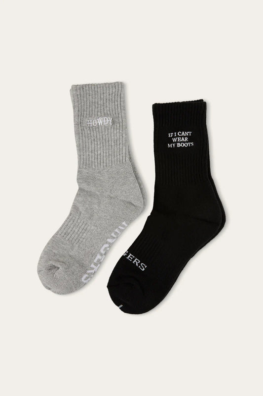 Howdy Unisex Sock 2 Pack - Black / Grey Marle