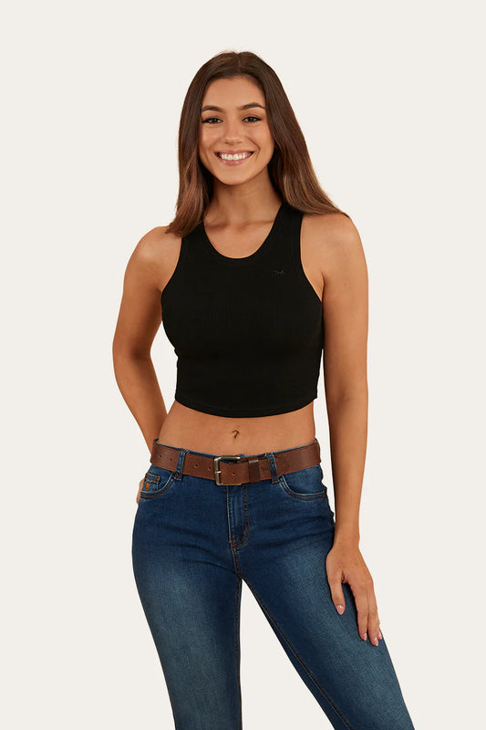 Paige Womens Cropped 2X2 Rib Tank - Black